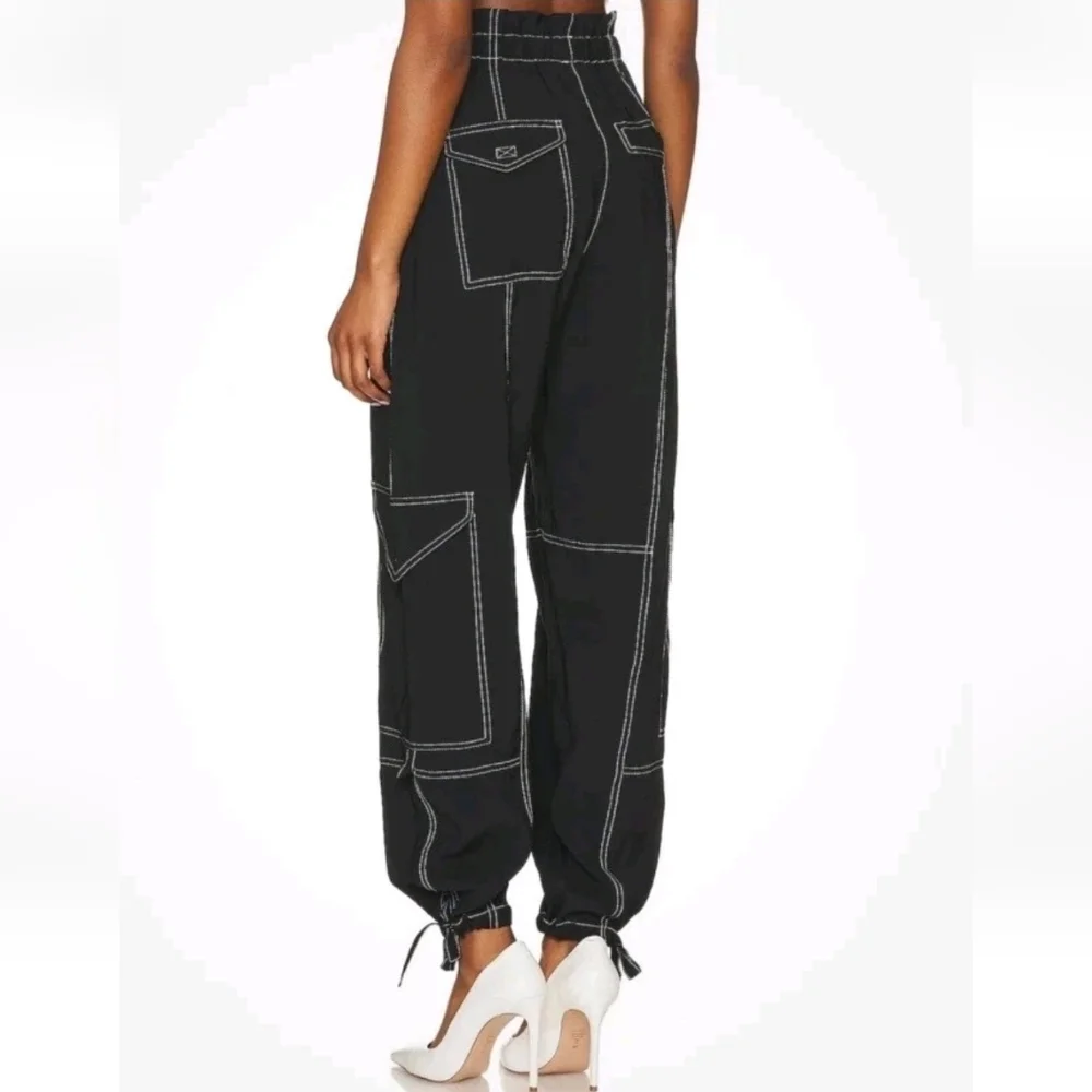 GANNI Wide Leg Cargo Pants Black with White Stitching Size 38 - Picture 2 of 11